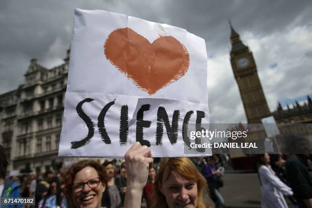 Protestor holds a placard as scientists and science enthusiasts participate in the 'March for Science' which celebrates the scientific method, in...