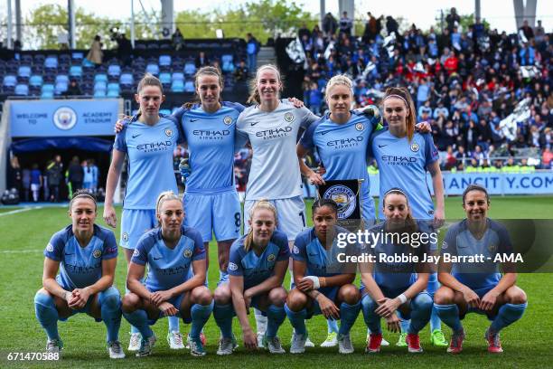 Manchester City Women's team photo during the UEFA Women's Champions League semi final first leg match between Manchester City Ladies and Lyon on...