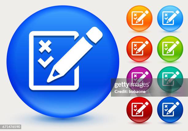 check list icon on shiny color circle buttons - wine list stock illustrations