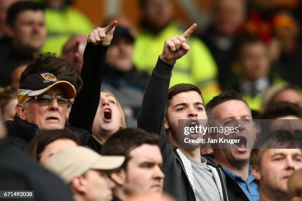 Fans show their support during the Premier League match between Hull City and Watford at the KCOM Stadium on April 22, 2017 in Hull, England.