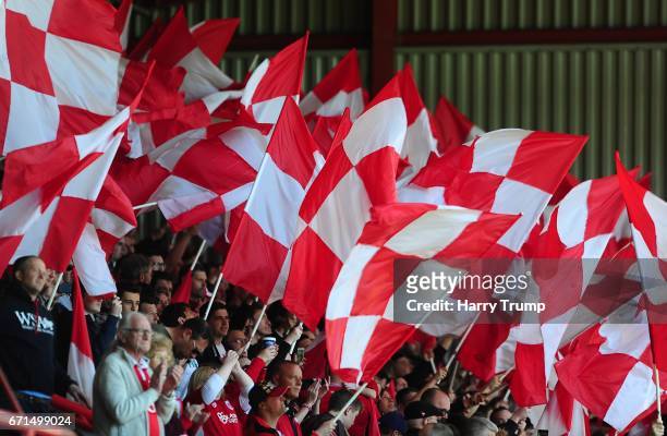 General view as Bristol City fans wave flags during the Sky Bet Championship match between Bristol City and Barnsley at Ashton Gate on April 22, 2017...