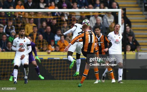 Sam Clucas of Hull City scores his team's second goal during the Premier League match between Hull City and Watford at the KCOM Stadium on April 22,...