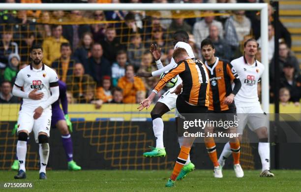 Sam Clucas of Hull City scores his team's second goal during the Premier League match between Hull City and Watford at the KCOM Stadium on April 22,...