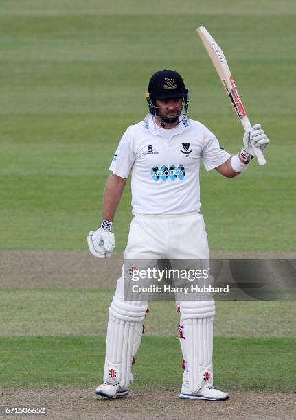 Chris Nash of Sussex celebrates his half century during day two of the Specsavers County Championship Division Two match between Nottinghamshire and...