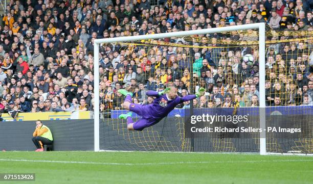 Hull City's Sam Clucas scores his side's second goal of the game during the Premier League match at the KCOM Stadium, Hull.