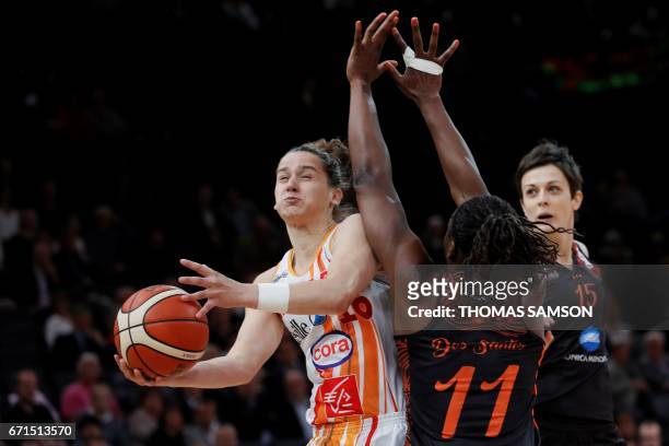 France's Charlevilles' Lidija Turcinovic vies with Brazilian Bourges' Clarissa Dos Santos during the women's French basketball cup ProA final match...