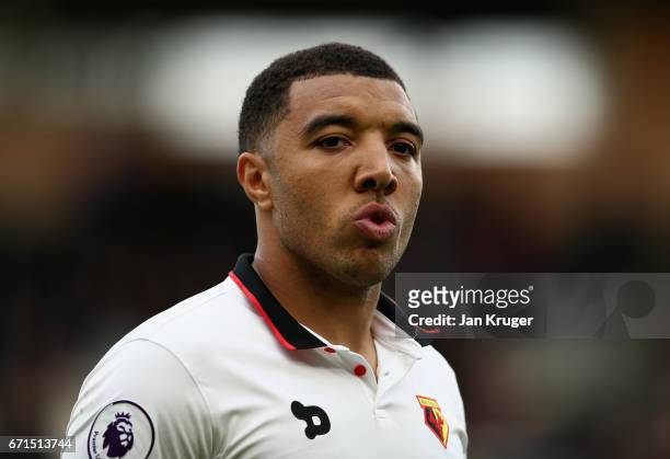 Troy Deeney of Watford looks on during the Premier League match between Hull City and Watford at the KCOM Stadium on April 22, 2017 in Hull, England.