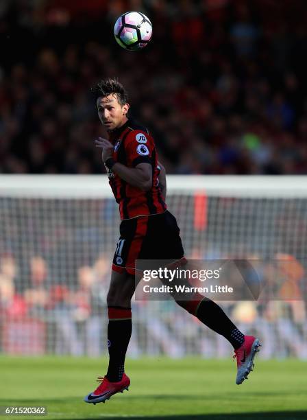 Charlie Daniels of AFC Bournemouth heads the ball during the Premier League match between AFC Bournemouth and Middlesbrough at the Vitality Stadium...