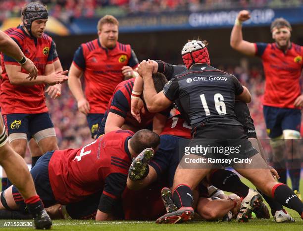 Dublin , Ireland - 22 April 2017; CJ Stander of Munster scores his side's first try during the European Rugby Champions Cup Semi-Final match between...
