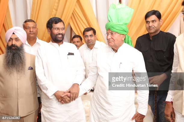Minister of Consumer Affairs, Food and Public Distribution Ram Vilas Paswan and former Haryana Chief Minister Om Prakash Chautala during the wedding...