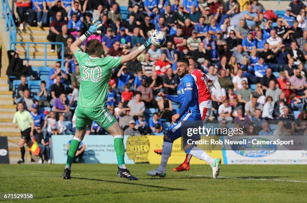 Fleetwood Town's David Ball scores his sides second goal during the Sky Bet League One match between Gillingham and Fleetwood Town at Priestfield...