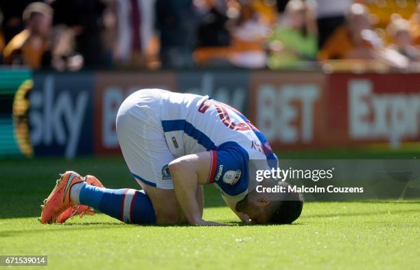 Craig Conway of Blackburn Rovers reacts after missing a chance during the Sky Bet Championship match between Wolverhampton Wanderers and Blackburn...