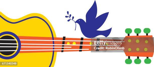 peace dove guitar - hippies stock illustrations