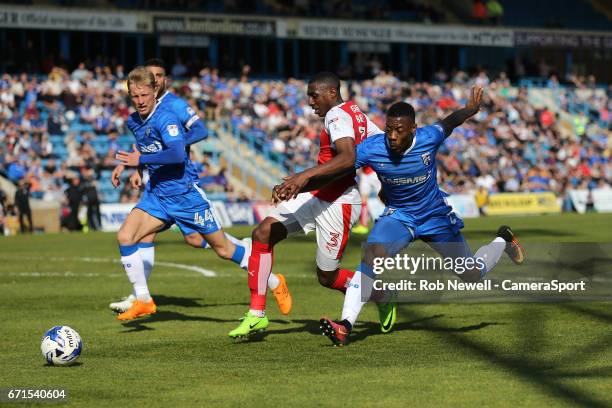 Fleetwood Town's Amari'i Bell goes past Gillingham's Ryan Jackson during the Sky Bet League One match between Gillingham and Fleetwood Town at...
