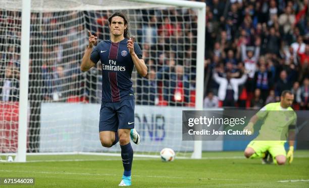 Edinson Cavani of PSG celebrates his goal during the French Ligue 1 match between Paris Saint-Germain and Montpellier HSC at Parc des Princes stadium...