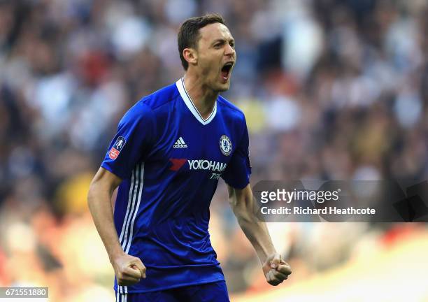 Nemanja Matic of Chelsea celebrates scoring his sides fourth goal during The Emirates FA Cup Semi-Final between Chelsea and Tottenham Hotspur at...