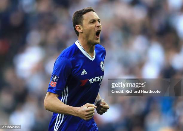 Nemanja Matic of Chelsea celebrates scoring his sides fourth goal during The Emirates FA Cup Semi-Final between Chelsea and Tottenham Hotspur at...
