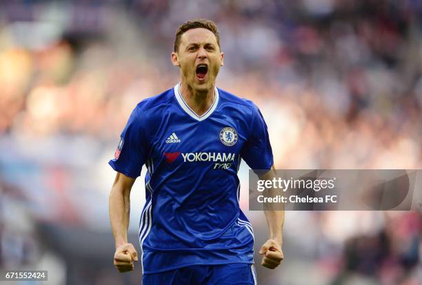 Nemanja Matic of Chelsea celebrates scoring his sides fourth goal during The Emirates FA Cup Semi-Final between Chelsea and Tottenham Hotspur at...