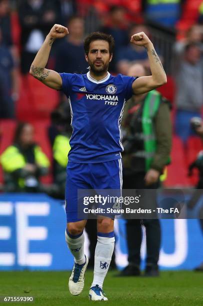 Cesc Fabregas of Chelsea celebrates after The Emirates FA Cup Semi-Final between Chelsea and Tottenham Hotspur at Wembley Stadium on April 22, 2017...