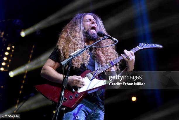 Frontman Claudio Sanchez of Coheed and Cambria performs during the Las Rageous music festival at the Downtown Las Vegas Events Center on April 21,...