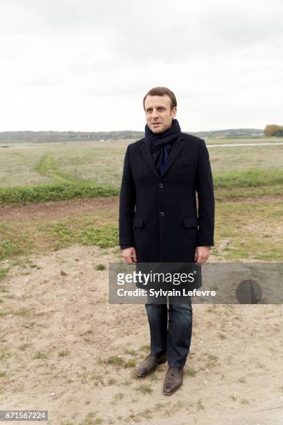 Candidate for the 2017 presidential election, Emmanuel Macron and head of the political movement En Marche! poses for the photograph on April 22,...