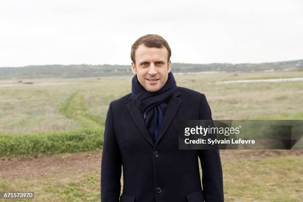 Candidate for the 2017 presidential election, Emmanuel Macron and head of the political movement En Marche! during a campaign visit to meet voters on...