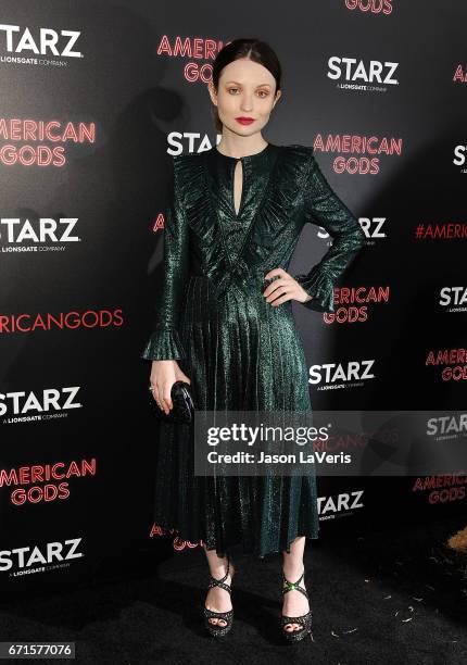 Actress Emily Browning attends the premiere of "American Gods" at ArcLight Cinemas Cinerama Dome on April 20, 2017 in Hollywood, California.