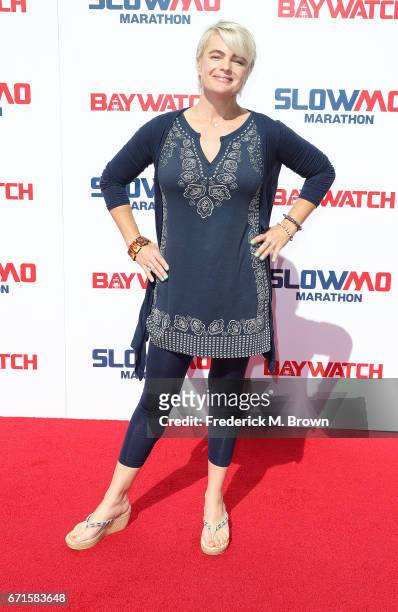 Actress Erika Eleniak attends The "Baywatch" SlowMo Marathon at the Microsoft Square on April 22, 2017 in Los Angeles, California.