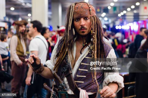 Participant wearing a costume of Jack Sparrow during the Torino Comics. It is a convention dedicated to comics, manga and relative merchandising.
