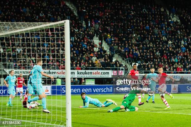 Jeroen van der Lely of FC Twente, Iliass Bel Hassani of AZ, Rens van Eijden of AZ, Jos Hooiveld of FC Twente, Hidde ter Avest of FC Twente,...