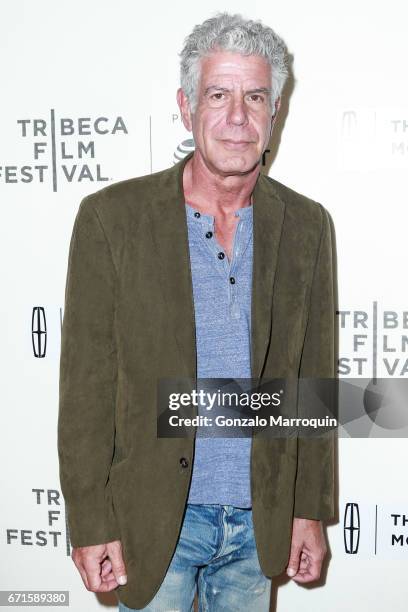 Anthony Bourdain attends the "WASTED! The Story of Food Waste" Premiere - 2017 Tribeca Film Festival at BMCC Tribeca PAC on April 22, 2017 in New...