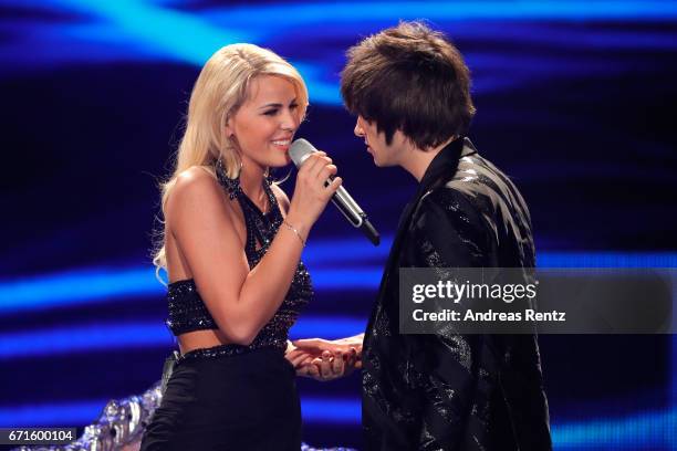 Chanelle Wyrsch and Alexander Jahnke perform during the third event show of the tv competition 'Deutschland sucht den Superstar' at Coloneum on April...