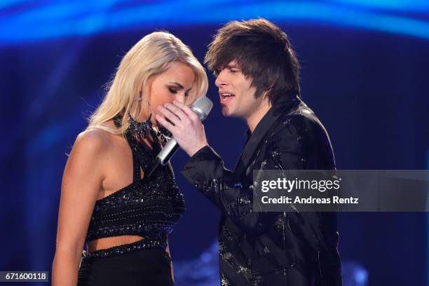 Chanelle Wyrsch and Alexander Jahnke perform during the third event show of the tv competition 'Deutschland sucht den Superstar' at Coloneum on April...