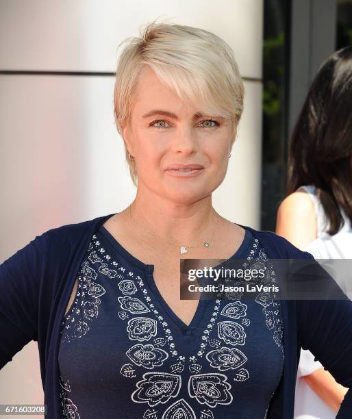 Actress Erika Eleniak attends the "Baywatch" SlowMo Marathon at Microsoft Square on April 22, 2017 in Los Angeles, California.