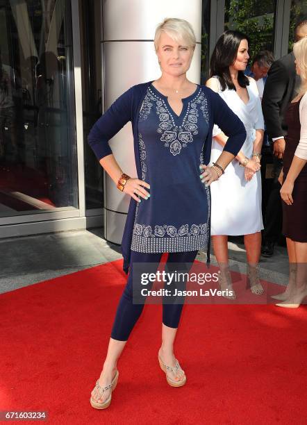 Actress Erika Eleniak attends the "Baywatch" SlowMo Marathon at Microsoft Square on April 22, 2017 in Los Angeles, California.