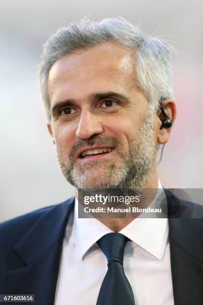 President Stephane Martin of Bordeaux looks on during a TV interview during the Ligue 1 match between at Nouveau Stade de Bordeaux on April 22, 2017...