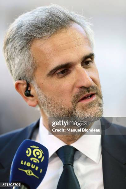 President Stephane Martin of Bordeaux looks on during a TV interview during the Ligue 1 match between at Nouveau Stade de Bordeaux on April 22, 2017...