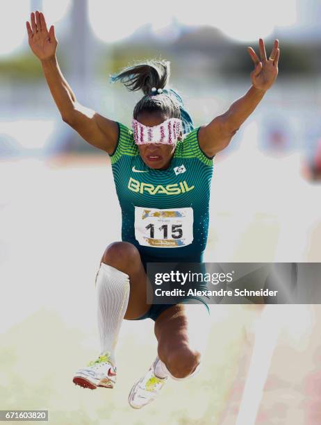 Terezinha Aparecida Guilhermina of Brazil competes in the womens long jump finals at Brazilian Paralympic Training Center during day two of the 2017...