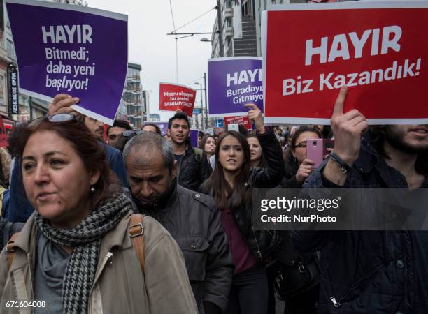 Referendum protest continues in Turkey. The picture show the protesters march at the Besiktas neighborhood of Istanbul on April 22, 2017.