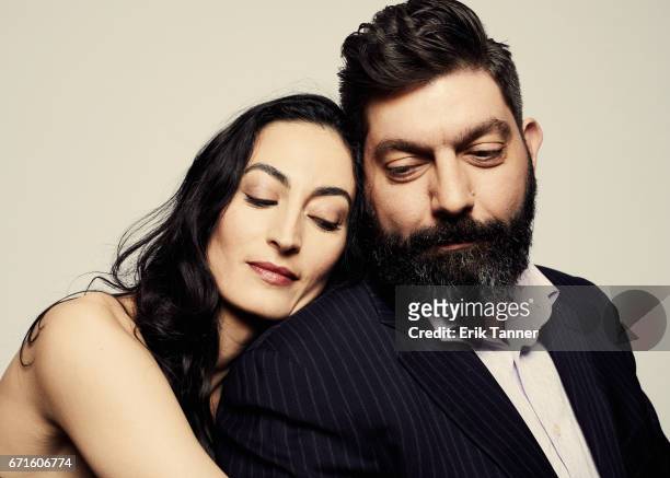 Actress Laetitia Eido and director Shady Srour from 'Holy Air' pose at the 2017 Tribeca Film Festival portrait studio on April 22, 2017 in New York...