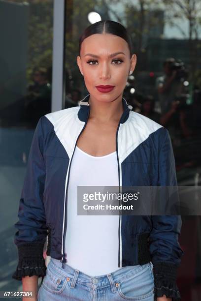 In this handout provided by the Paramount Pictures, Ilfenesh Hadera arrives as Paramount Pictures presents the first ever Baywatch SloMo Marathon at...