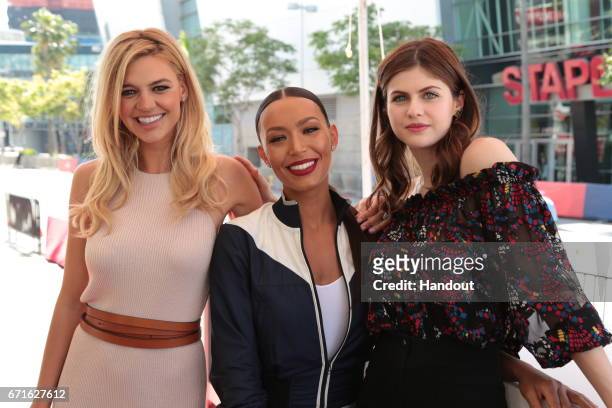 In this handout provided by the Paramount Pictures, Kelly Rohrbach, Ilfenesh Hadera and Alexandria Daddario pose as Paramount Pictures presents the...