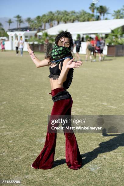 Festivalgoer attends day 2 of the 2017 Coachella Valley Music & Arts Festival at the Empire Polo Club on April 22, 2017 in Indio, California.