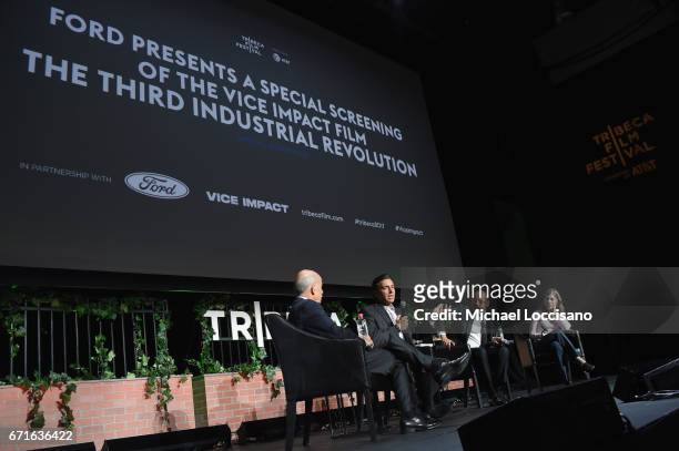 Economist Jeremy Rifkin, filmmaker Eddy Moretti and Chief Executive Officer of Ford, Mark Fields speak at Ford Presents A VICE Impact Film, "The...