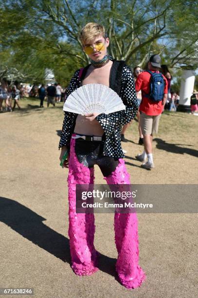 Festivalgoer attends day 2 of the 2017 Coachella Valley Music & Arts Festival at the Empire Polo Club on April 22, 2017 in Indio, California.