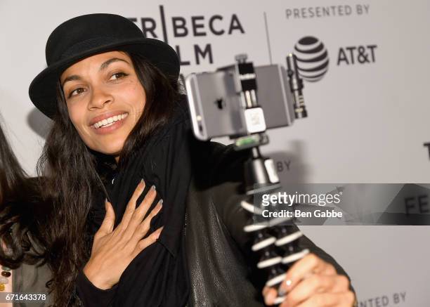 Actor Rosario Dawson attends the "Awake: A Dream from Standing Rock" Premiere during 2017 Tribeca Film Festival at Cinepolis Chelsea on April 22,...