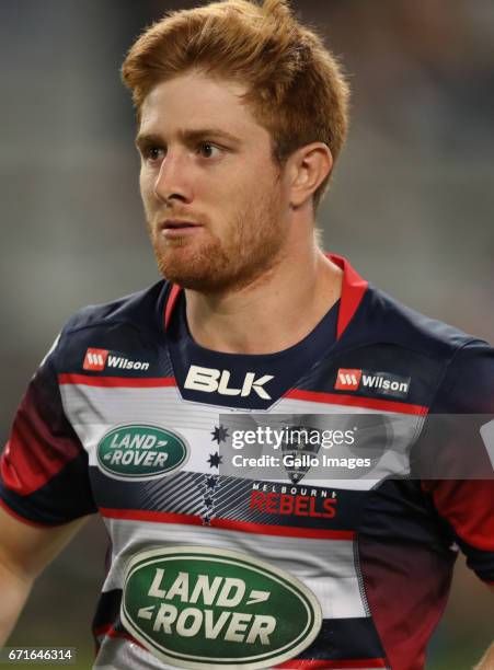 Nic Stirzaker of the Melbourne Rebels during the Super Rugby match between Cell C Sharks and Rebels at Growthpoint Kings Park on April 22, 2017 in...