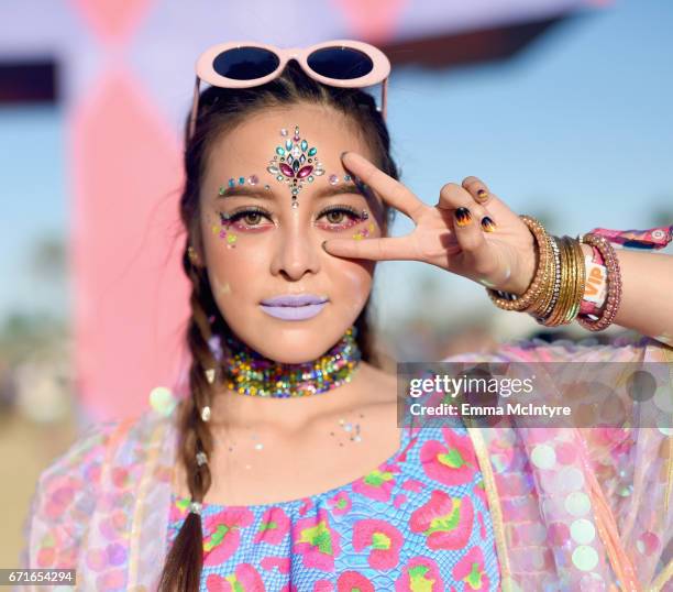 Festivalgoer attends day 2 of the 2017 Coachella Valley Music & Arts Festival at the Empire Polo Club on April 22, 2017 in Indio, California.