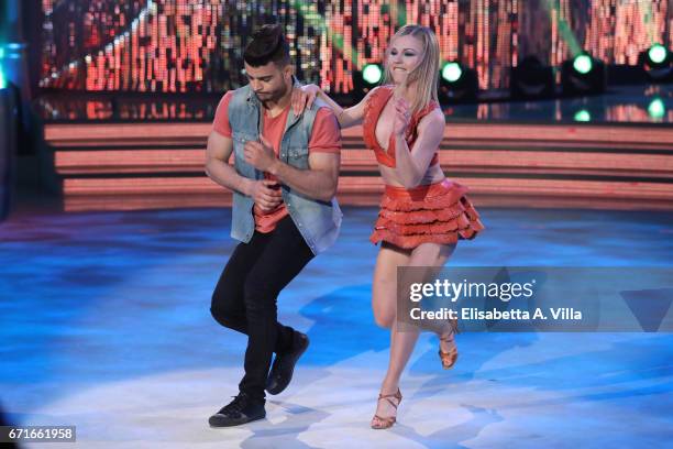 Italian judoka Fabio Basile and his dance partner Anastasia Kuzmina perform on the Italian TV show 'Ballando Con Le Stelle' at Auditorium Rai on...