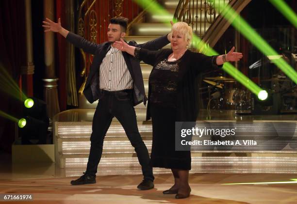 Italian judoka Fabio Basile and his grandmother Diamante perform on the Italian TV show 'Ballando Con Le Stelle' at Auditorium Rai on April 22, 2017...